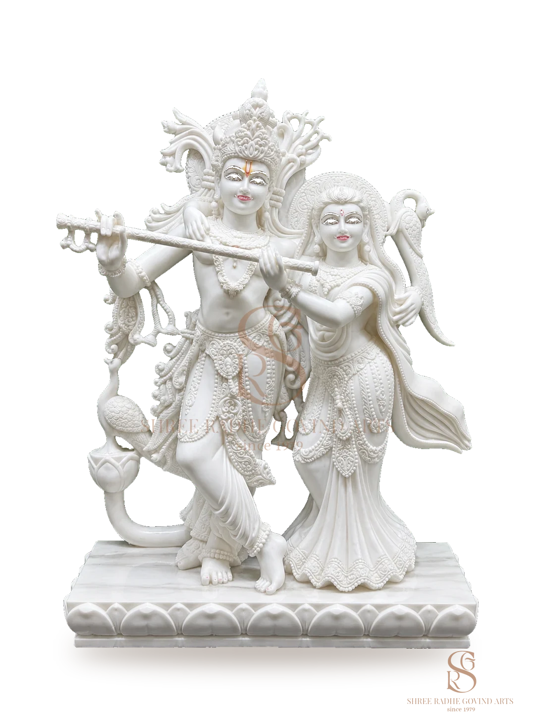 Radha Krishna jodi hand carved in white marble