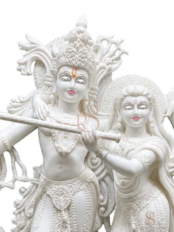 Close-up of the face and crown of the Radha Krishna Jodi