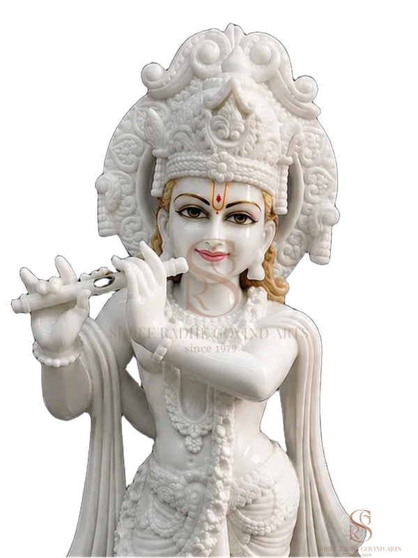 Close-up of the face and crown of the Radha Krishna, Standing Pair