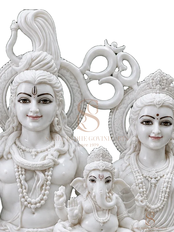 Close-up of the face and crown of the Shiv Parivar